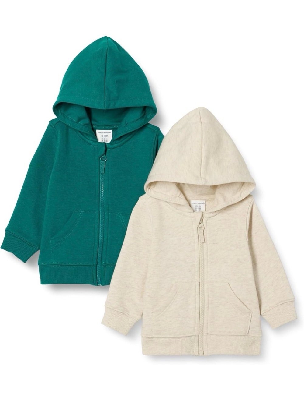 Set of Amazon Essentials Kids' Zip Hoodies in Teal & Cream